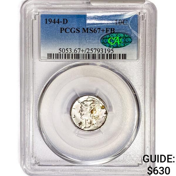 1944-D CAC Mercury Silver Dime PCGS MS67+ FB