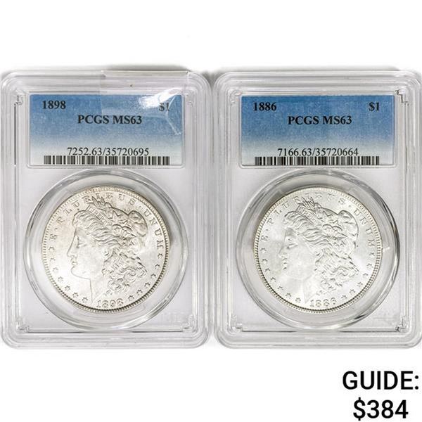 1886&1898 [2] Morgan Silver Dollar PCGS MS63