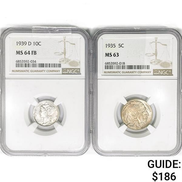 1935&1939 [2] 1 5C, 1 10C NGC MS63/64