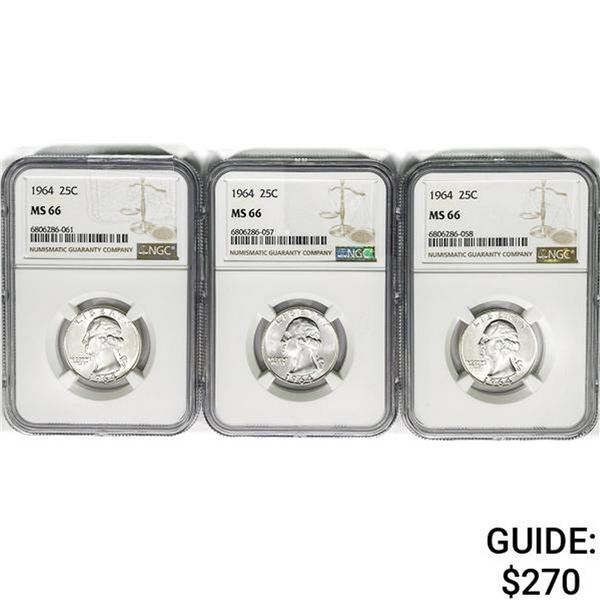 1964 [3] Washington Silver Quarter NGC MS66