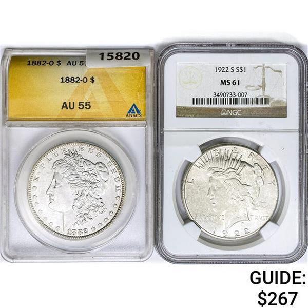 1882&1922 [2] Morgan Silver Dollar NGC/ANACS MS/AU