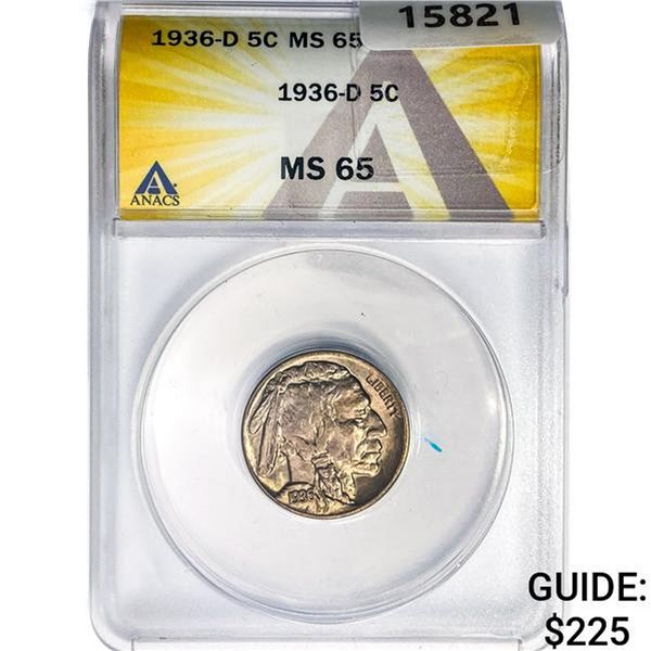 1936-D Buffalo Nickel ANACS MS65