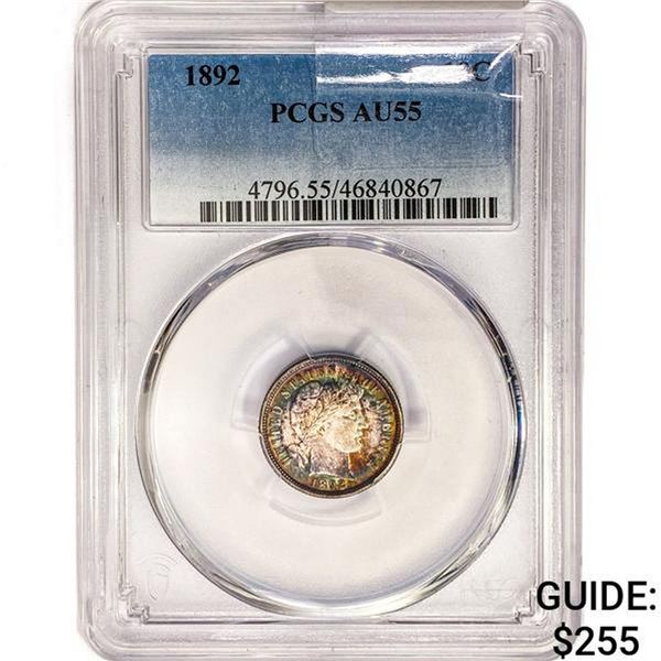 1892 Barber Dime PCGS AU55