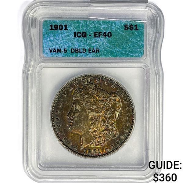 1901 Morgan Silver Dollar ICG EF40 VAM-5 DBLD Ear