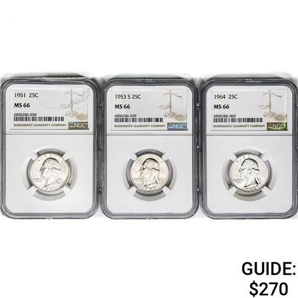 1951-1964 [3] Washington Silver Quarter NGC MS66
