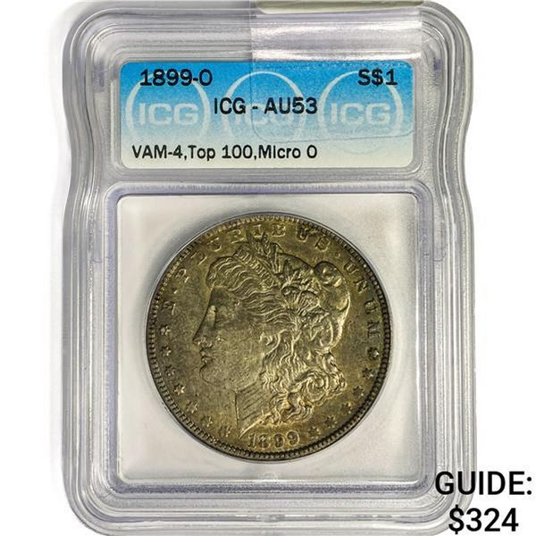 1899-O Morgan Silver Dollar ICG AU53 VAM-4 Micro-O