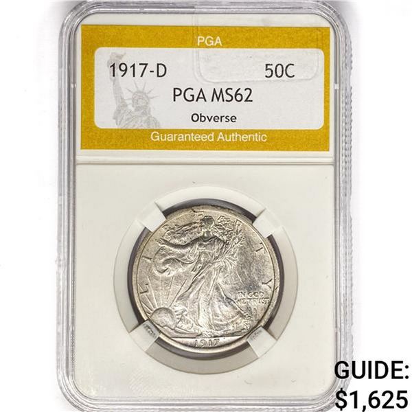 1917-D Walking Liberty Half Dollar PGA MS62 Obvers
