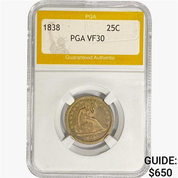 1838 Seated Liberty Quarter PGA VF30