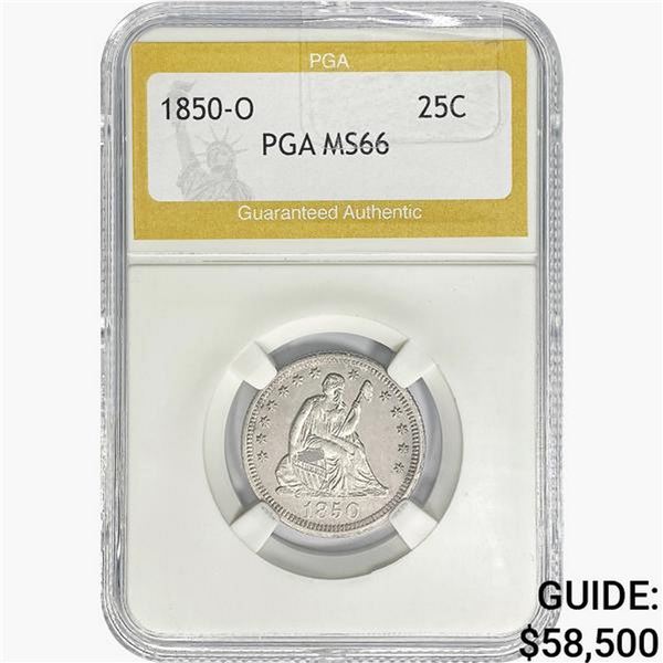 1850-O Seated Liberty Quarter PGA MS66