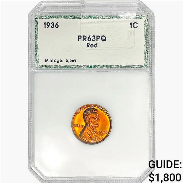 1936 Wheat Cent PCI PR63 PQ, RED