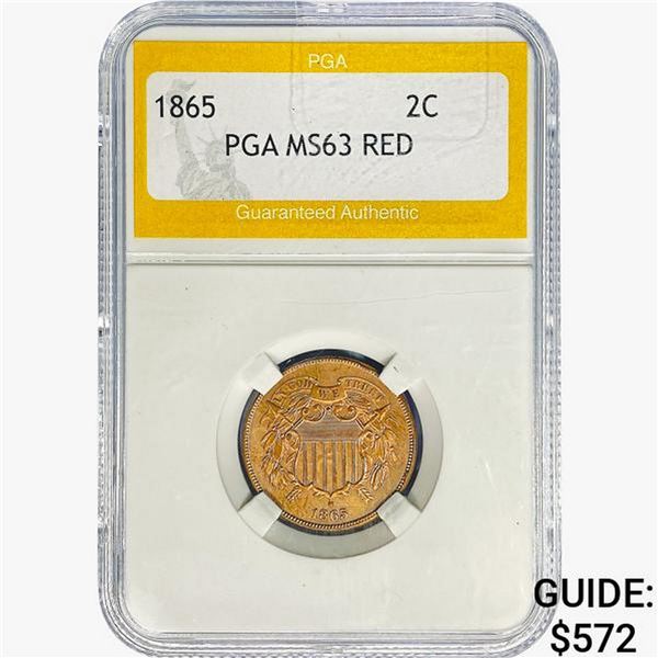 1865 Two Cent Piece PGA MS63 RED