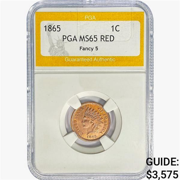 1865 Indian Head Cent PGA MS65 RED, Fancy 5