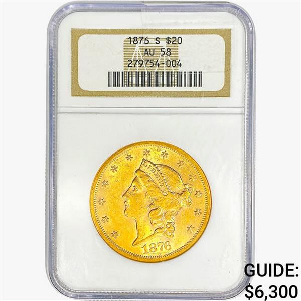 1876-S $20 Gold Double Eagle NGC AU58