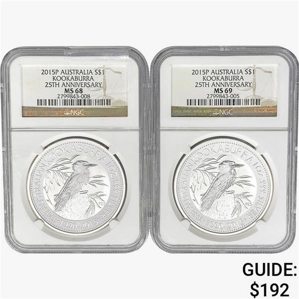 2015P [2] 2oz. SILV Australia Kookaburra NGC MS68/