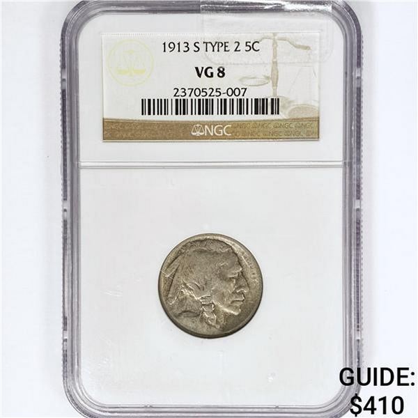 1913-S Buffalo Nickel NGC VG8 TYPE 2
