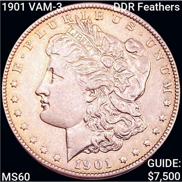 1901 VAM-3 DDR Feathers Morgan Silver Dollar UNCIR