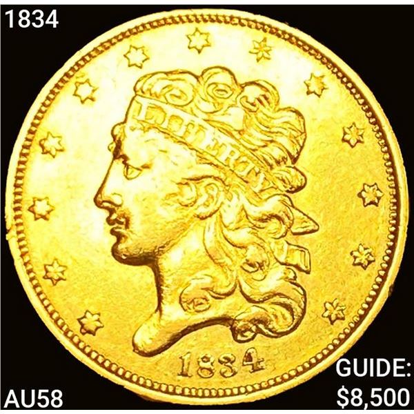 1834 $5 Gold Half Eagle CHOICE AU