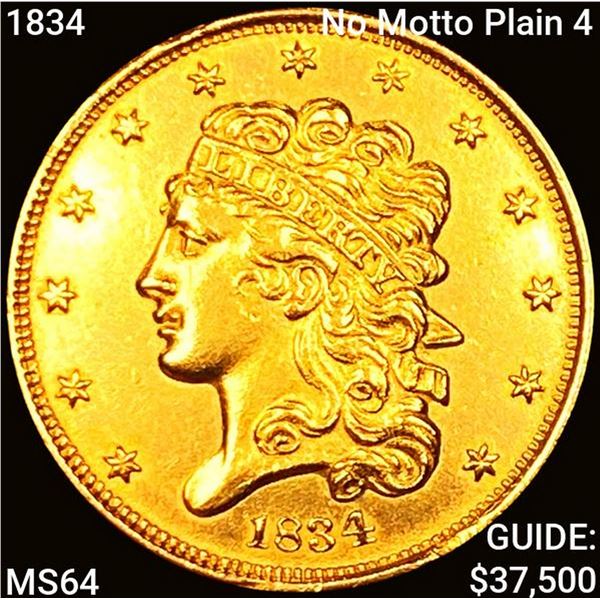 1834 No Motto Plain 4 $5 Gold Half Eagle CHOICE BU