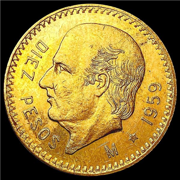 1959 Mexico .2411oz Gold 10 Pesos CHOICE BU