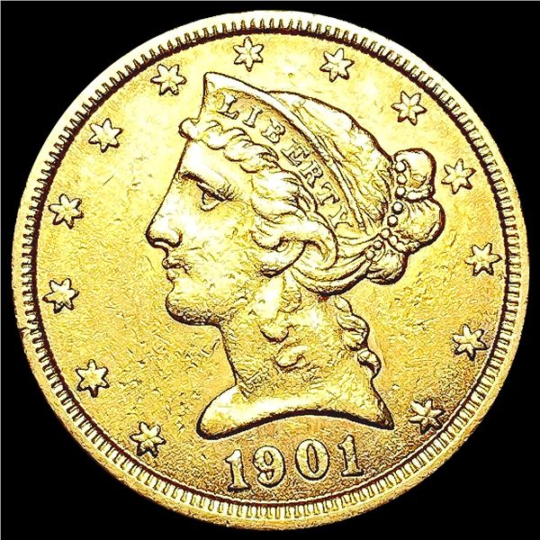 1901 $5 Gold Half Eagle CLOSELY UNCIRCULATED