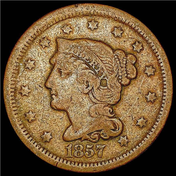 1857 Sm Date Braided Hair Large Cent NICELY CIRCUL