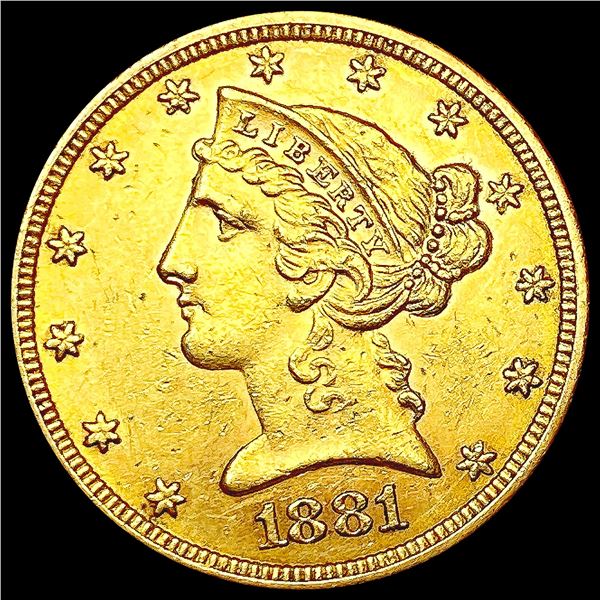 1881 $5 Gold Half Eagle UNCIRCULATED
