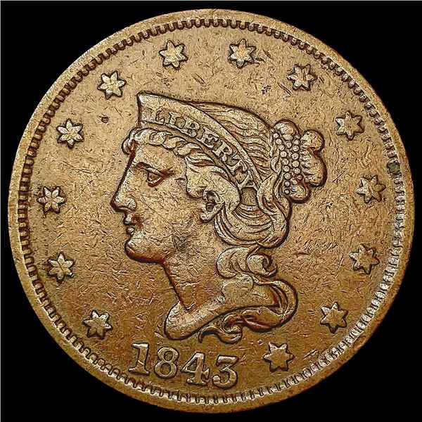 1843 Braided Hair Large Cent LIGHTLY CIRCULATED
