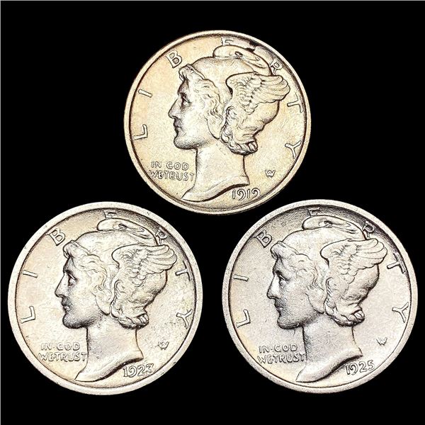 [3] Mercury Silver Dimes [1919, 1923, 1925] HIGH G