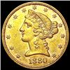Image 1 : 1880 $5 Gold Half Eagle CLOSELY UNCIRCULATED