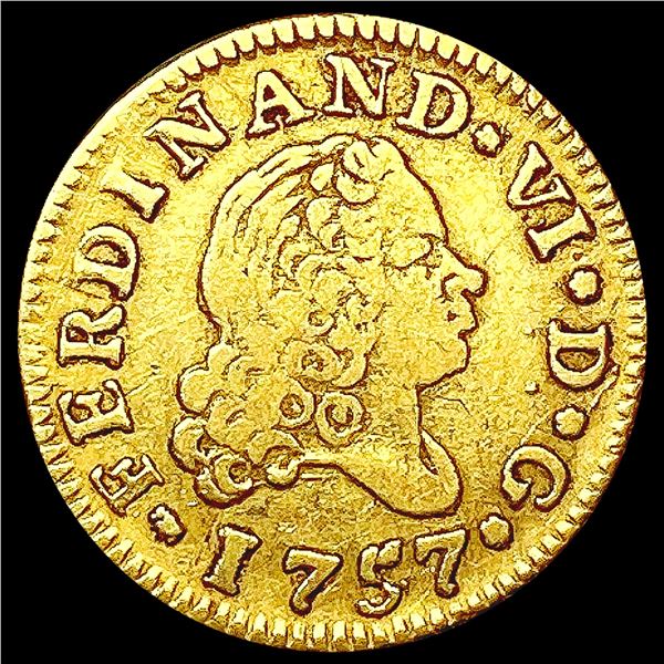 1757 Spain .0498oz Gold 1/2 Escudo NICELY CIRCULAT