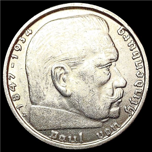 1938 Germany Silver 2 Reichs Mark CHOICE AU