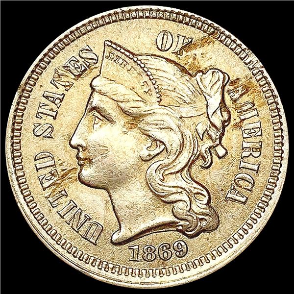1869 Silver Three Cent CLOSELY UNCIRCULATED