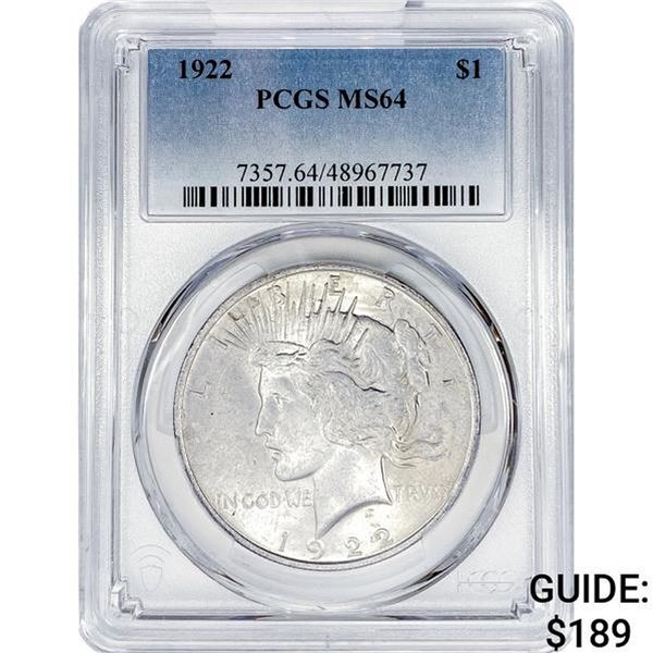 1922 Silver Peace Dollar PCGS MS64