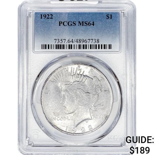 1922 Silver Peace Dollar PCGS MS64