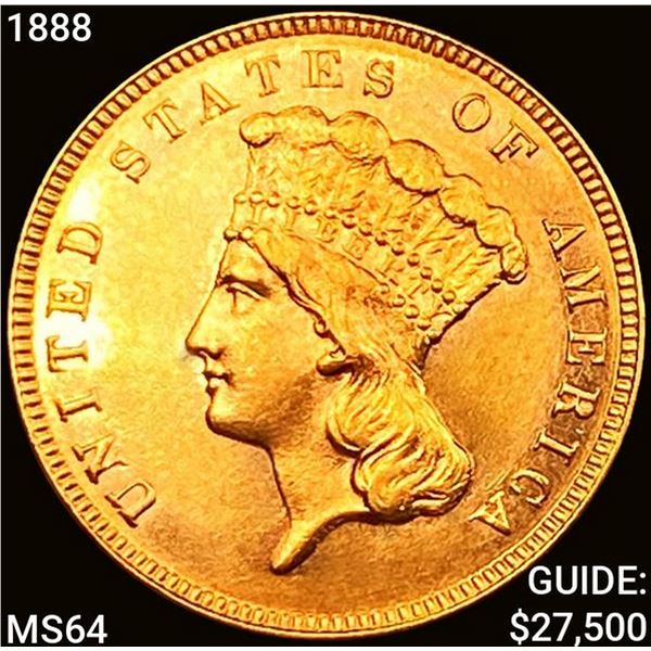 1888 $3 Gold Piece CHOICE BU