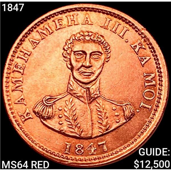 1847 Hapa Haneri Hawaiian One Cent CHOICE BU RD