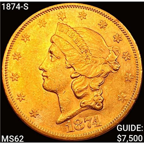 1874-S $20 Gold Double Eagle UNCIRCULATED
