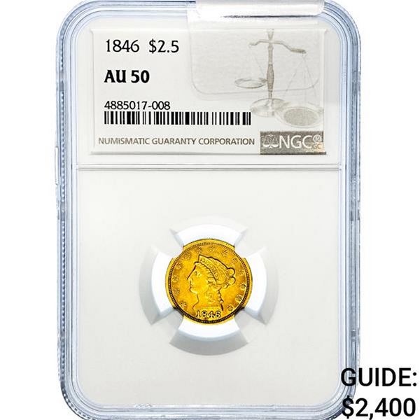 1846 $2.50 Gold Quarter Eagle NGC AU50