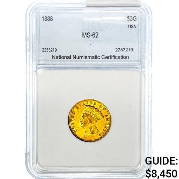 1888 $3 Gold Piece NNC MS62