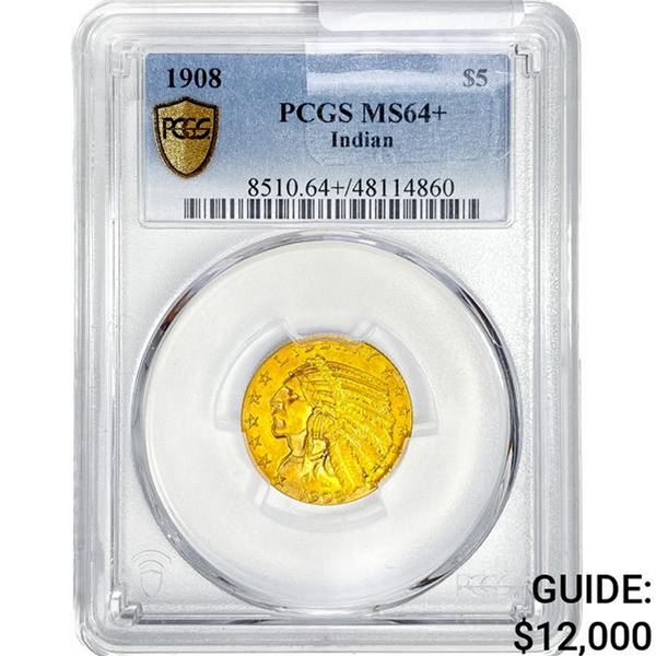 1908 $5 Gold Half Eagle PCGS MS64+