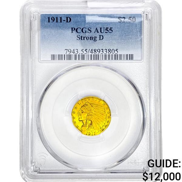 1911-D $2.50 Gold Quarter Eagle PCGS AU55 Strong D