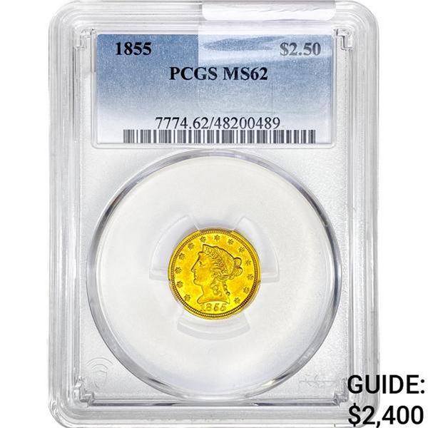 1855 $2.50 Gold Quarter Eagle PCGS MS62