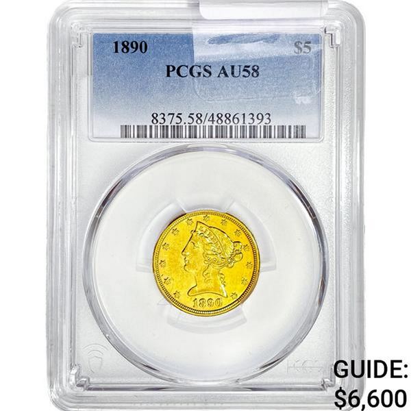 1890 $5 Gold Half Eagle PCGS AU58
