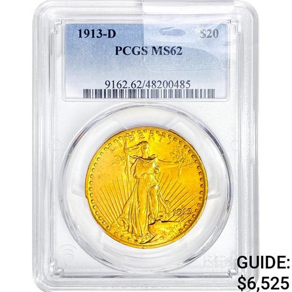 1913-D $20 Gold Double Eagle PCGS MS62