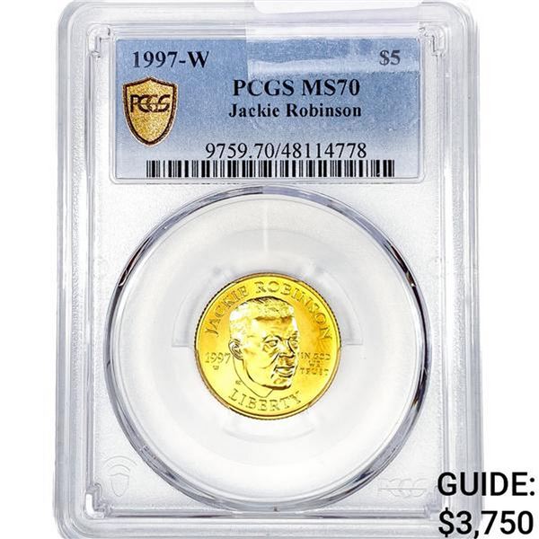 1997-W Jackie Robinson $5 .2419oz. Gold PCGS MS70