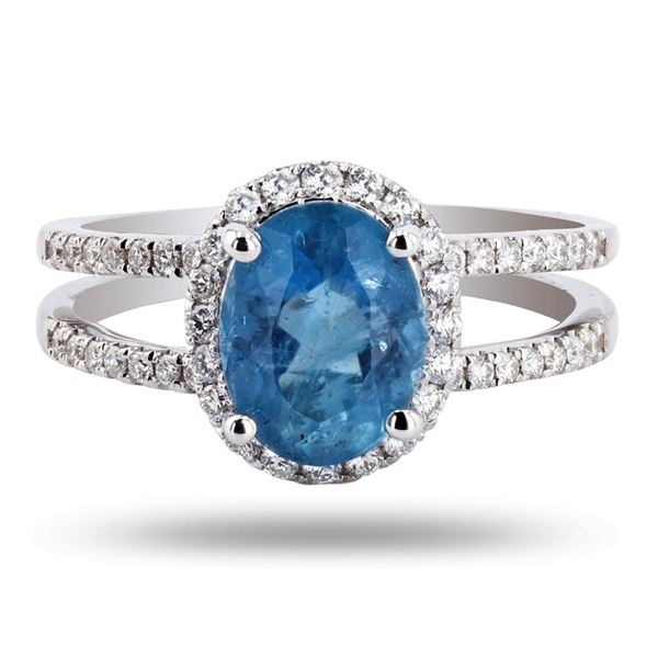 1.72 ctw Aquamarine and 0.33 ctw Diamond 18K White Gold Ring