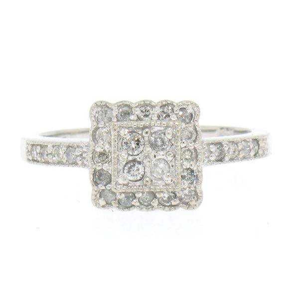 Solid 14k White Gold 0.50 ctw Round Diamond Petite Square Cluster Cocktail Ring