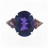 Image 4 : Vintage 18K Gold Large Oval Amethyst w/ Trillion Rhodolite Garnet 3 Stone Ring