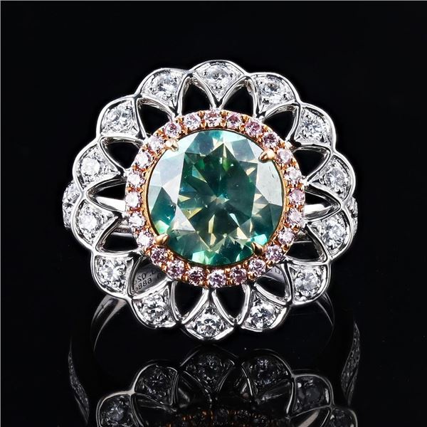 3.02 ctw Fancy Greenish Yellow Gray SI3 CLARITY CENTER Diamond 18K White and Ros