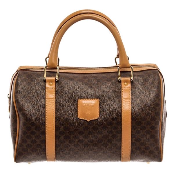 Celine Dark Brown and Tan Leather Macadam Boston Bag